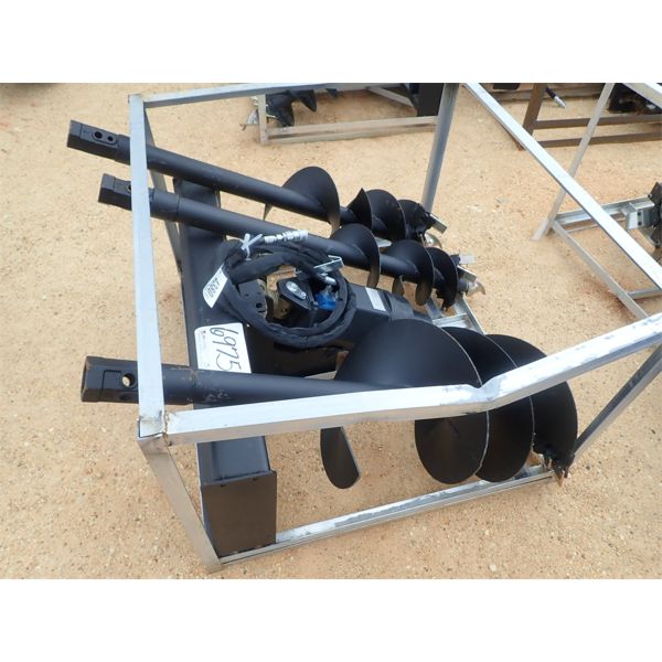 HYDRAULIC AUGER w/18", 12" & 8" bits, fits skid steer loader (B-5)