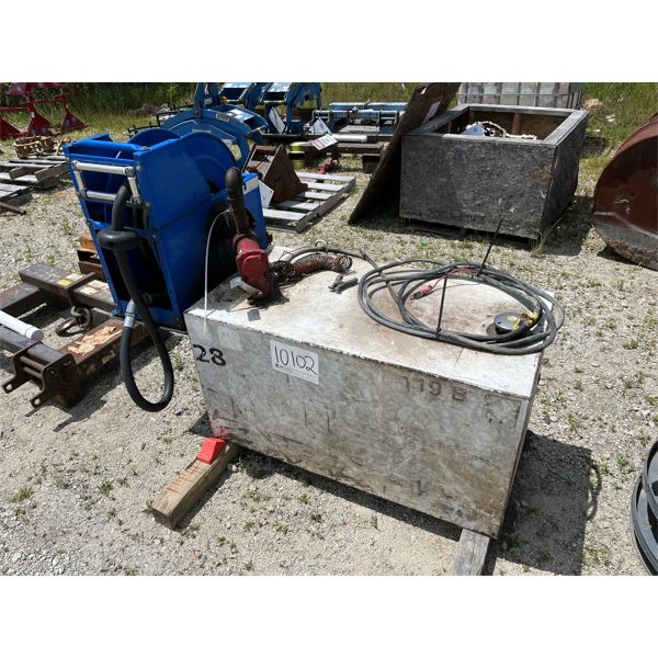 100 GALLON FUEL TANK W/ PUMP & HOSE REEL