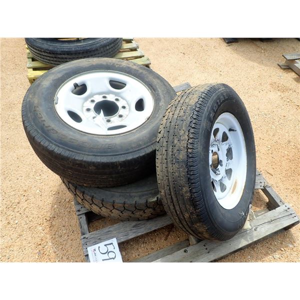 MISC SIZE TIRES, 3 TIRES & 2 RIMS (A7)