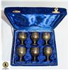 Image 1 : ANTIQUE BRASS LIQUOR SET OF 6 IN VELVET CASE