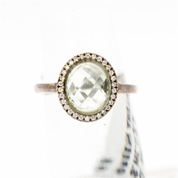 BZ601-3 SILVER GREEN AMETHYST RING SIZE 7.75