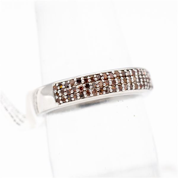 BZ601-13 SILVER RED DIAMOND RING (TREATED) SZ 7.75