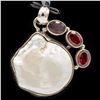 BZ601-11 SILVER PEARL AND GARNET PENDANT 26.1CT