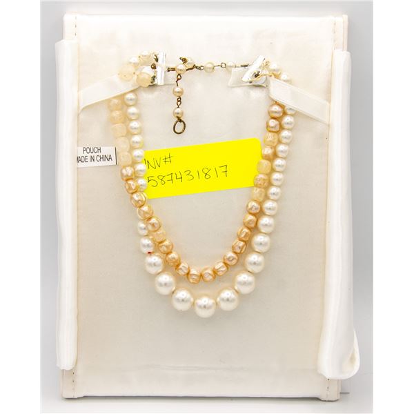 VINTAGE 15" FAUX PEARL TRIPLE STRAND NECKLACE W/