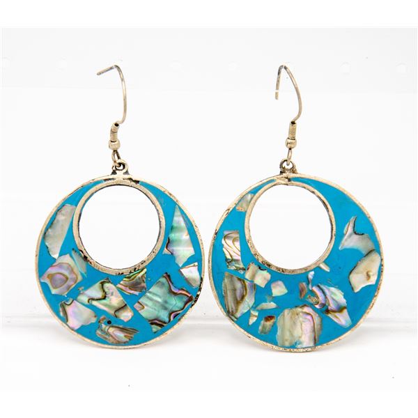 ESTATE MEXICAN SILVER BLUE ABALONEEARRINGS W/