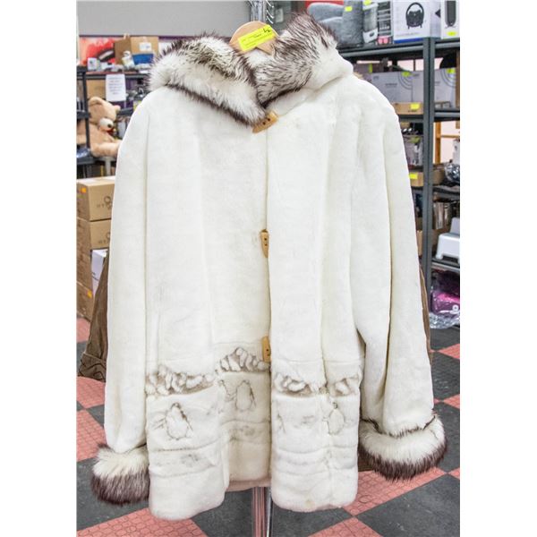 WHITE FAUX FUR WINTER JACKET WITH HOOD -