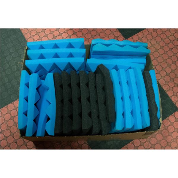 BOX OF BLUE AND BLACK SOUND PROOFING SQUARES