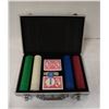 200 POKER CHIP METAL SET CASE 2 DECKS 5 DICE &