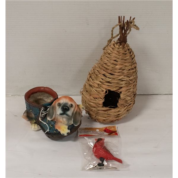 ESTATE BIRD HOUSE, CHIRPING BIRD, & DOG