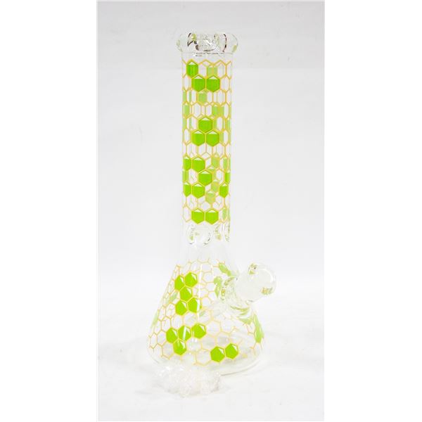 NEW 14" GREEN & CLEAR HONEYCOMB BEAKER BONG