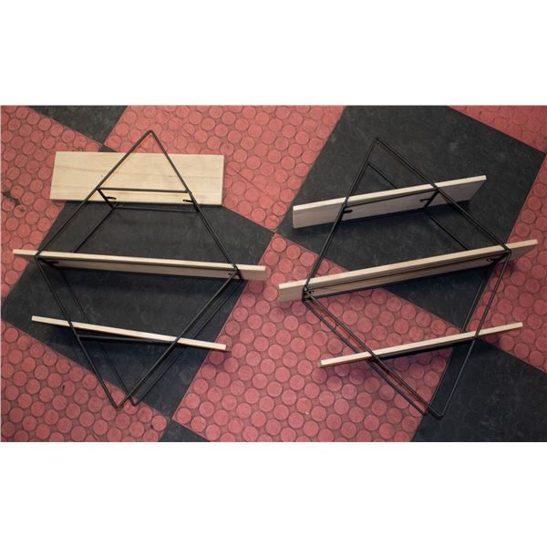 PAIR OF WOOD & METAL WALL SHELVES 24" X 22" X 5"