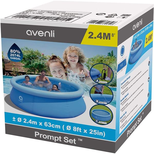 NEW JLEISURE AVENLI 8FT X 25" HIGH INFLATABLE POOL