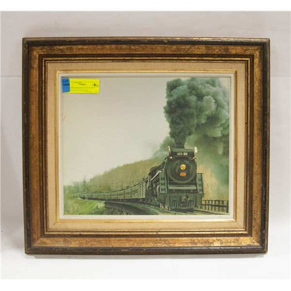 VINTAGE FRAMED 15.5" X 17.5" TRAIN WALL HANGING