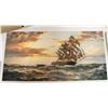 Image 1 : PRINTED OIL PAINTING OF SCHOONER SHIP ON CANVAS