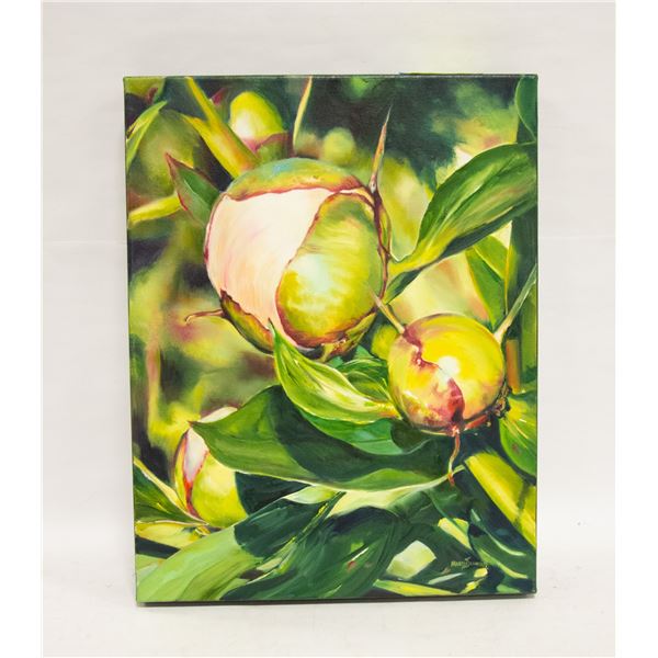 ORIGINAL SIGNED OIL PAINTING OF PEONY FLOWERS