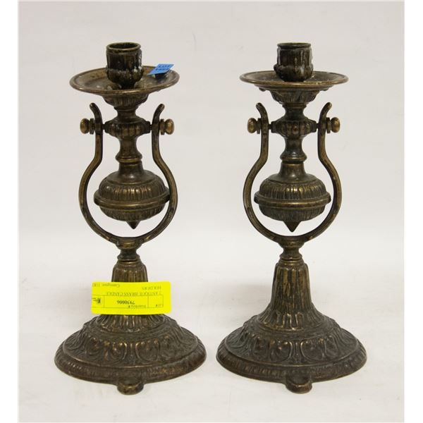 2 ANTIQUE BRASS CANDLE HOLDERS