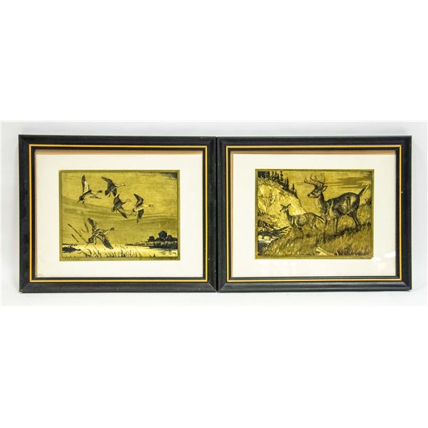 VINTAGE (2) GOLD FOIL ETCHED PRINTS