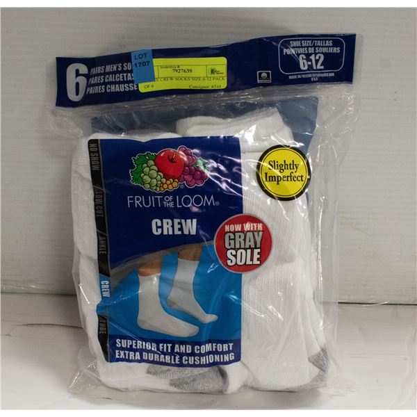 WHITE CREW SOCKS SIZE 6-12 PACK OF 6