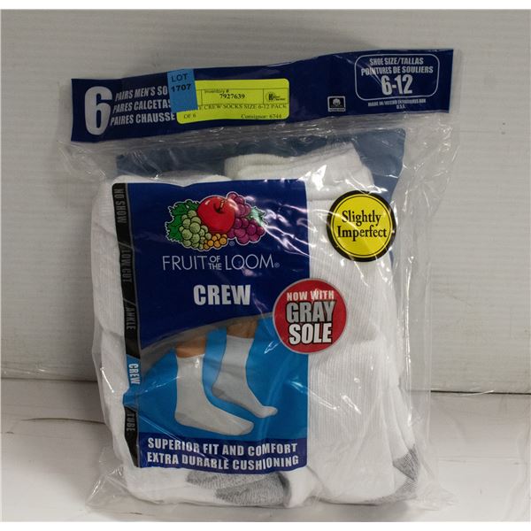 WHITE CREW SOCKS SIZE 6-12 PACK OF 6