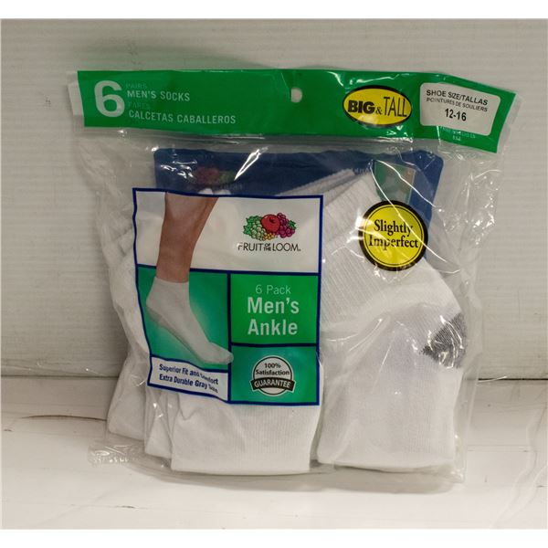 WHITE ANKLE SOCKS SIZE 12-16 PACK OF 6