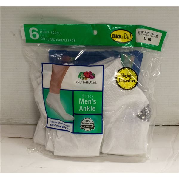 WHITE ANKLE SOCKS SIZE 12-16 PACK OF 6