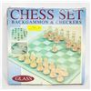 Image 1 : GLASS CHESS, BACKGAMMON, CHECKERS SET IN