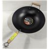 Image 1 : NEW 35CM NON-STICK CARBON STEEL WOK W/ FLAT BOTTOM