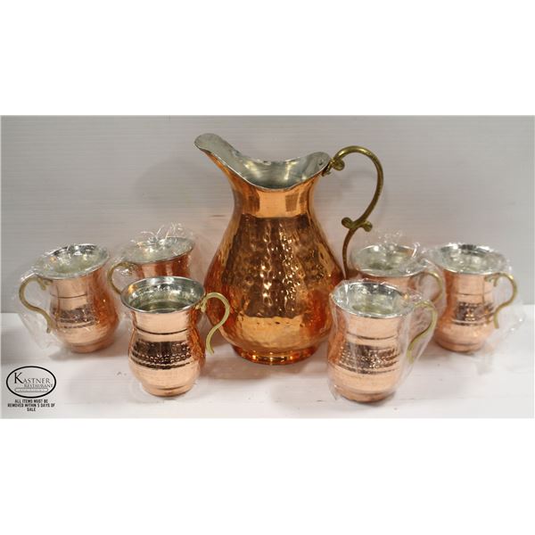 COPPER PLATED PITCHER SOLD WITH 6 COPPER PLATED
