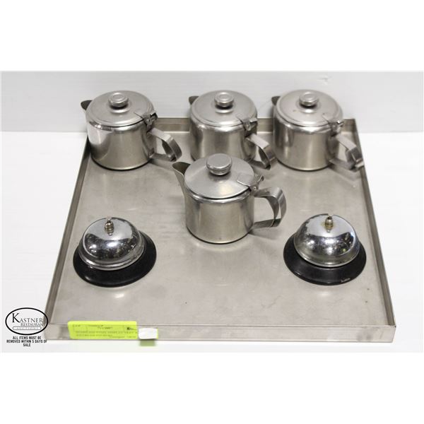 STAINLESS STEEL DISPLAY TRAY W/ S/S CREAM POURERS