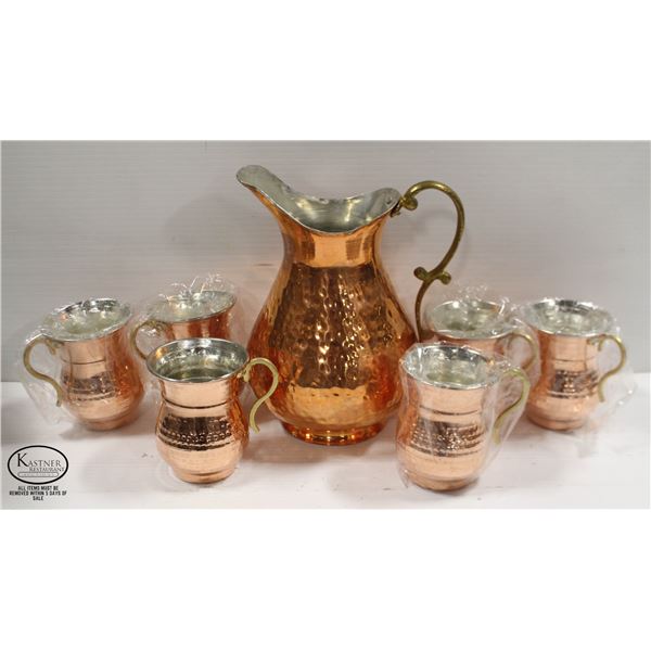 COPPER PLATED PITCHER SOLD WITH 5 COPPER PLATED