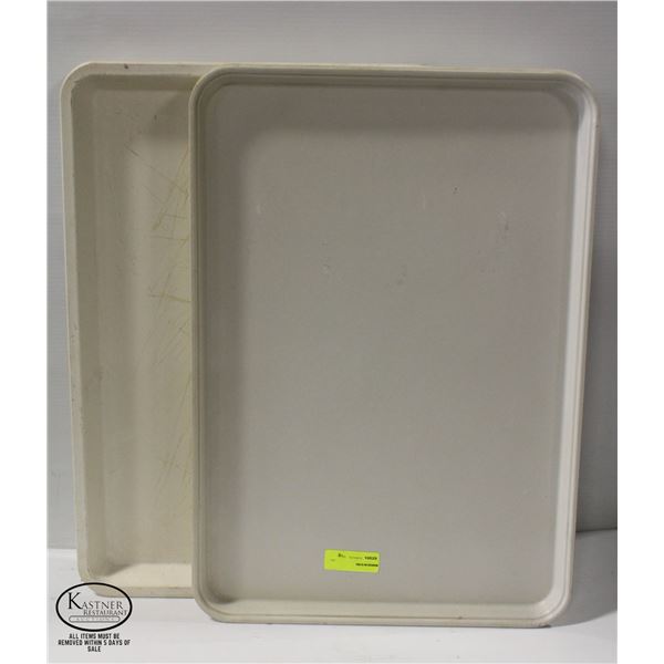 FOUR ASSORTED COMMERCIAL MARKET TRAYS