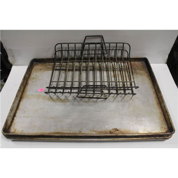 LOT OF 4 FULL SIZE ALUMINUM BUN PANS W/ RACKS
