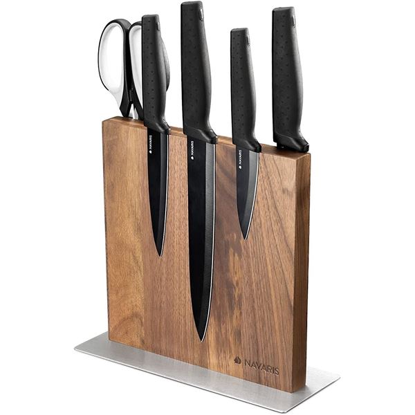 NEW NAVARIS WALNUT WOOD MAGNETIC KNIFE BLOCK