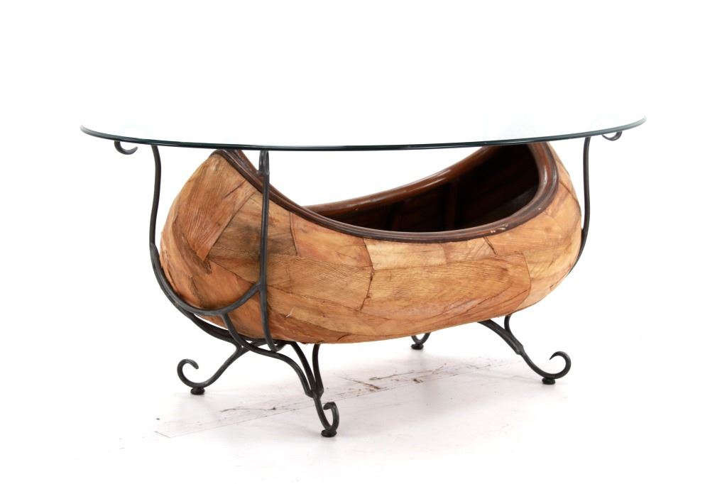 Big Sky Carvers Canoe Coffee Table with Glass Top