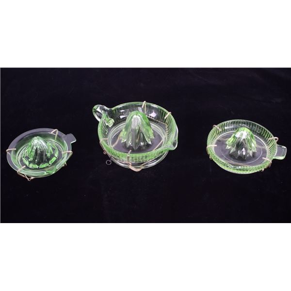 Collection of Three Vintage Green Glass Juicers