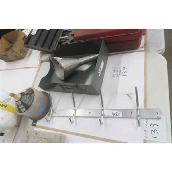 Metal Coat Rack, Oil Funnel, Spill Free Funnel, Metal File Box