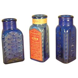 Lot of Three Cobalt Blue Poison Bottles
