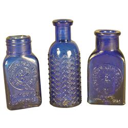 Lot of Three Cobalt Blue Poison Bottles
