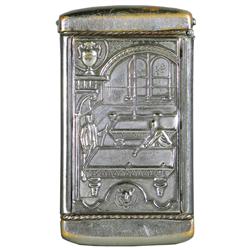Nickel plated brass matchsafe men playing billards