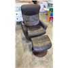 Image 1 : HJELLEGJERDE LEATHER SWIVEL RECLINING ARMCHAIR WITH FOOTSTOOL