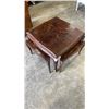 Image 1 : VINTAGE EASTERN TABLE WITH 4 NESTING STOOLS - 2 FOOT X 2 FOOT X 17 INCHES TALL