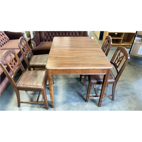 VINTAGE WOOD DINING TABLE WITH 4 CHAIRS