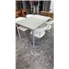 Image 1 : WHITE GLASSTOP TABLE WITH JACKNIFE LEAF AND 4 CHAIRS