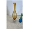 Image 2 : 3 PIECE MCM ART GLASS - 2 AMBRINA BLUE GREEN VASES AND OMBRE JEANETTE GLASS COMPANY VASE AND GREEN G