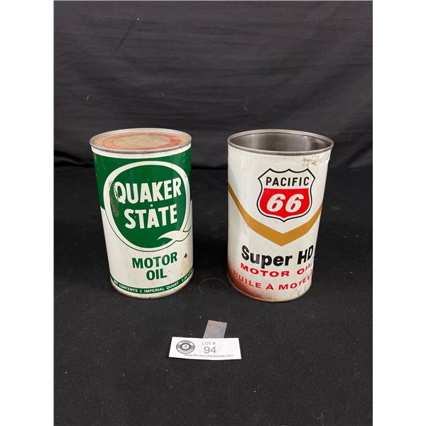 Vintage Quaker State and Pacific 66, Empty 1 QT Tins