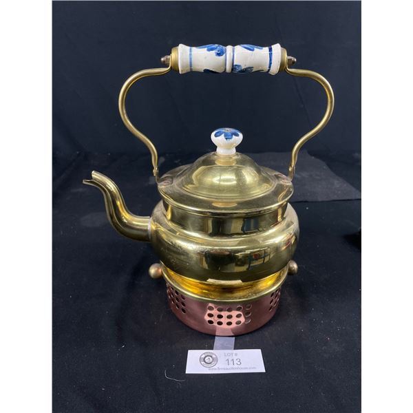 Vintage Brass Kettle and Candle Holder