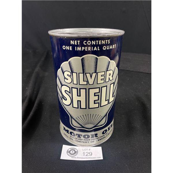 Very Nice shape Vintage Silver Shell, 1 QT Motor Oil Tin, Empty