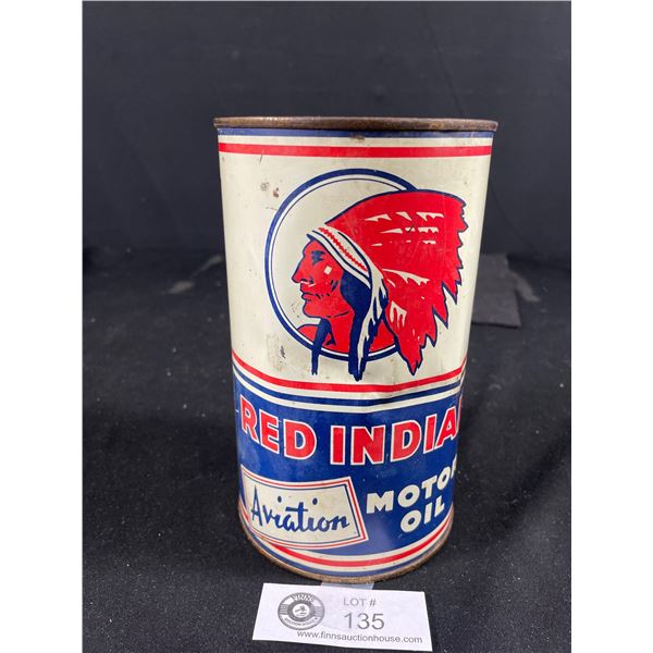 Vintage Red Indian Aviation Motor Oil Tin, Empty