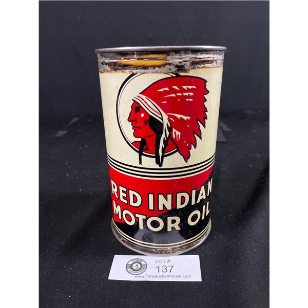 Early Rerolled and Lidded Red Indian Motor Oil Can