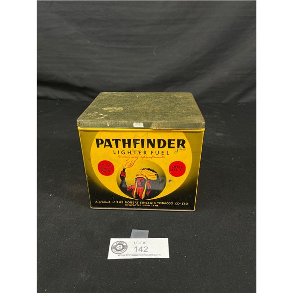 Vintage Pathfinder Lighter Fuel Tin w/ Great Graphics 5"x5"x5"